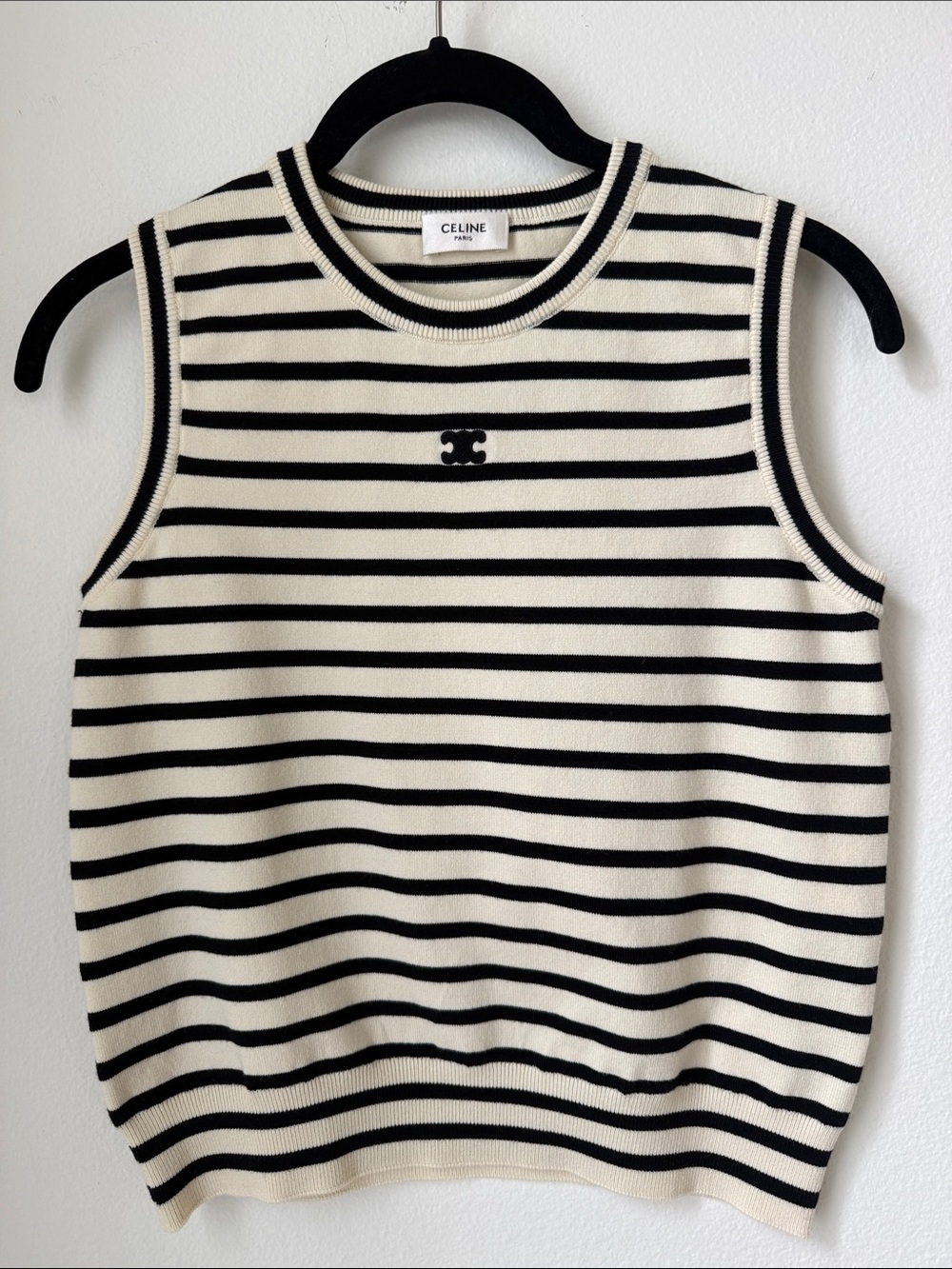 Celine Black & Cream Striped Knit Tank *authentic*